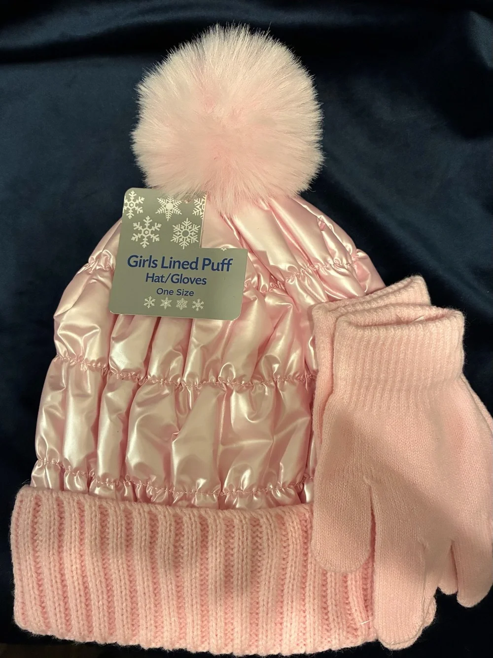 Girls Pink Lined Puff Hat & Gloves Set 2 available for twin girls